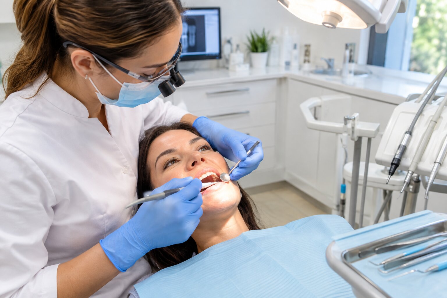 Dentist performing a tooth-colored dental filling procedure at South Tulsa Dental in Tulsa Oklahoma