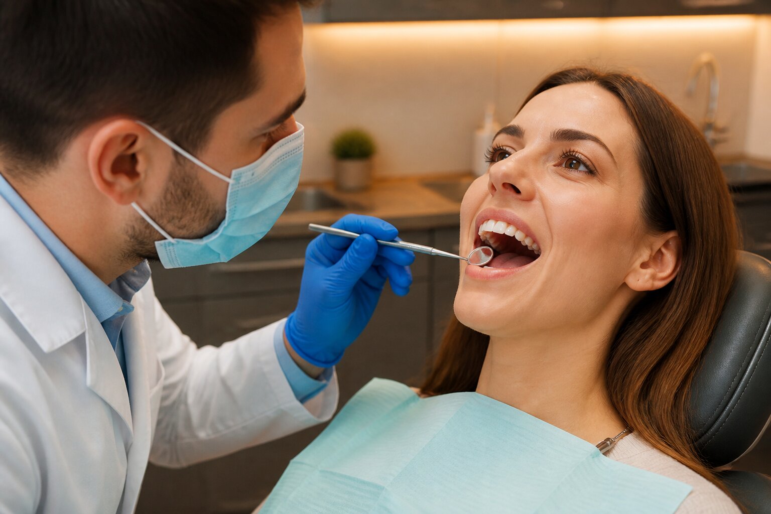 Dentist examining a patient for gum disease at South Tulsa Dental in Tulsa, Oklahoma