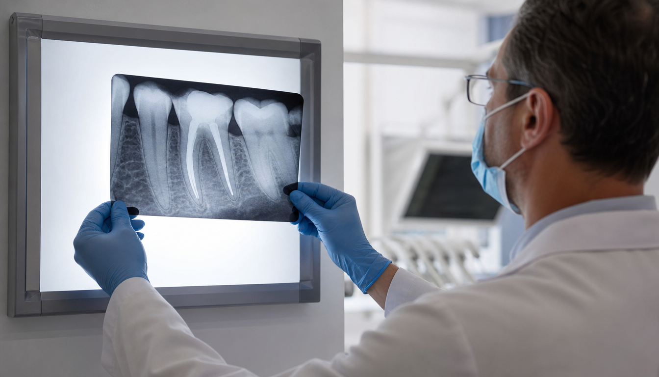 Dentist reviewing root canal X-ray at South Tulsa Dental — modern dental office in Tulsa Oklahoma