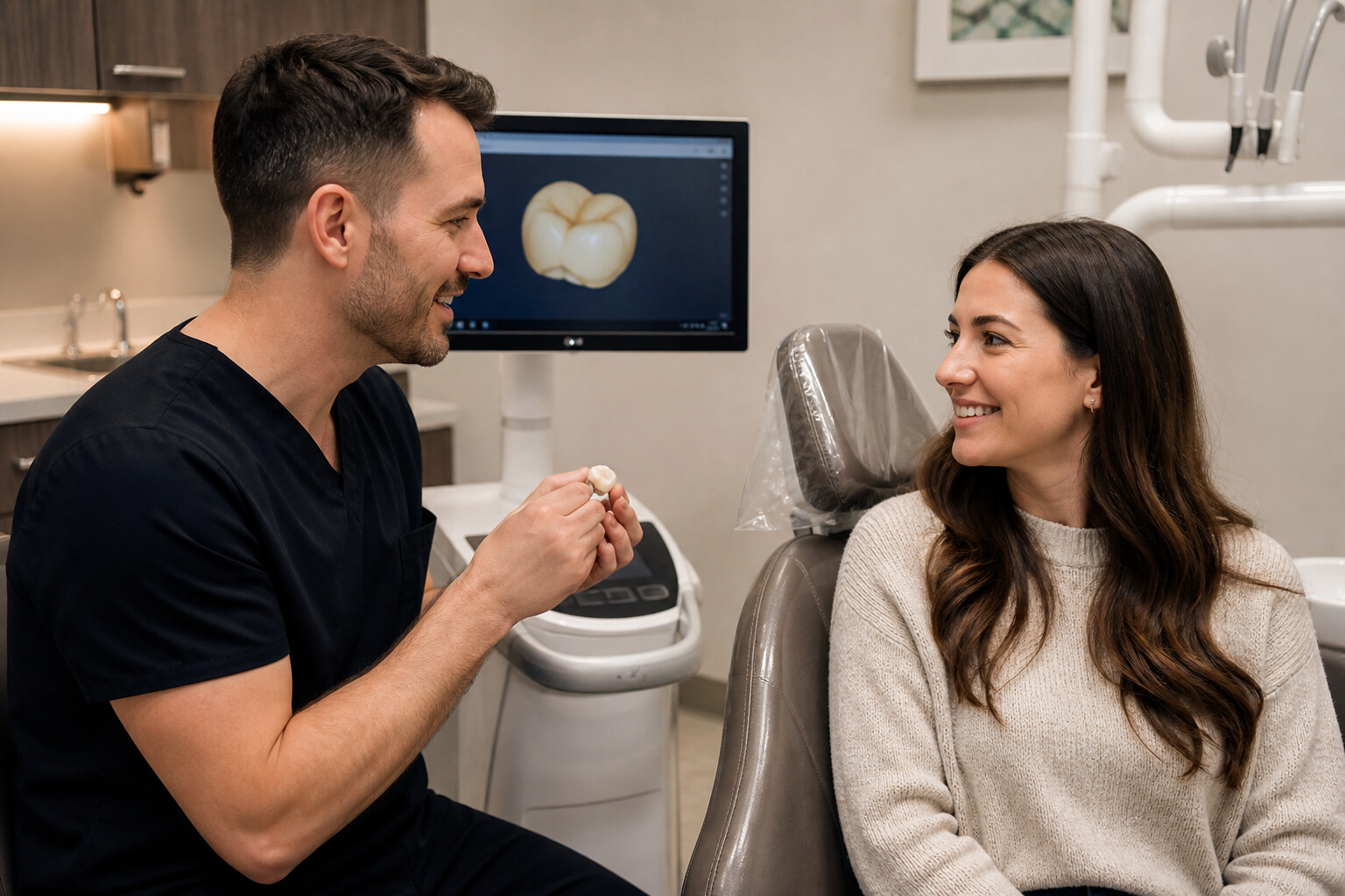 Same-day dental crown being placed at South Tulsa Dental in Tulsa Oklahoma
