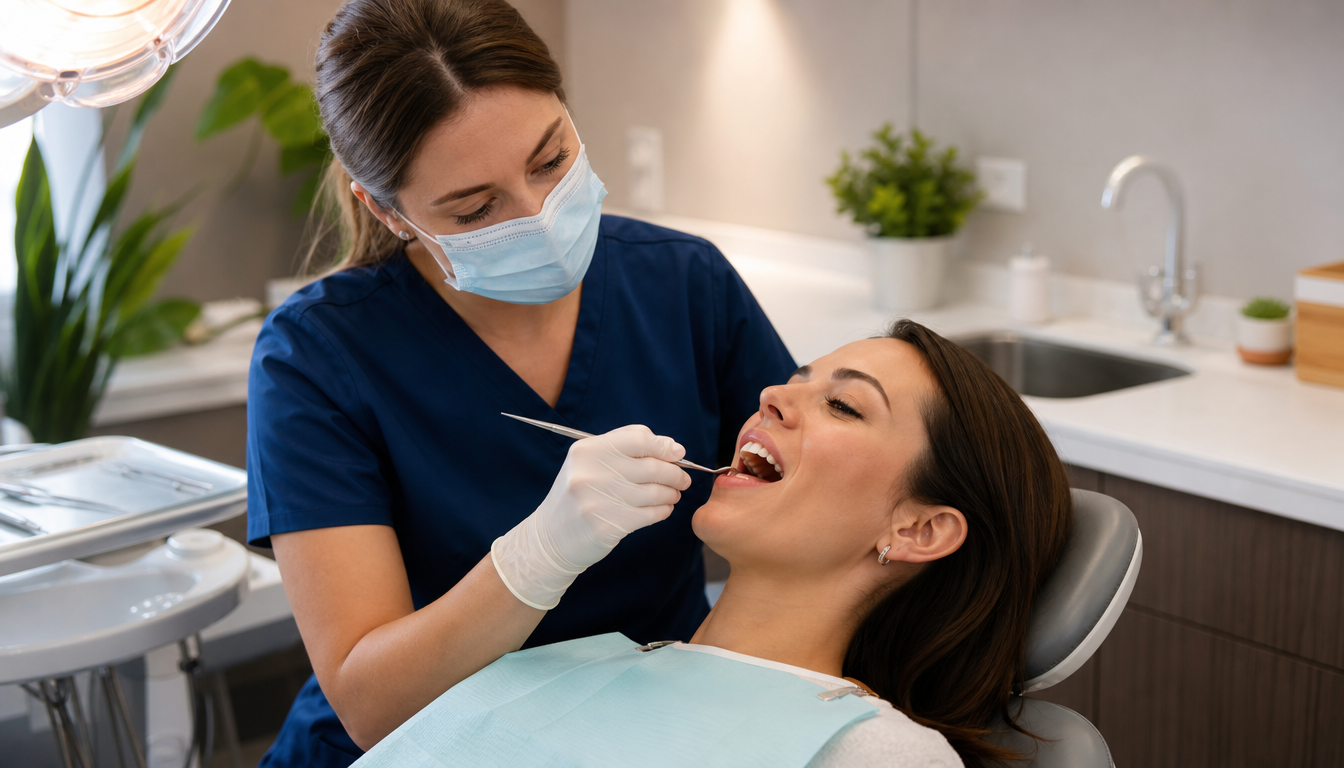 Professional teeth cleaning at South Tulsa Dental in Tulsa Oklahoma — hygienist performing dental cleaning on a comfortable patient