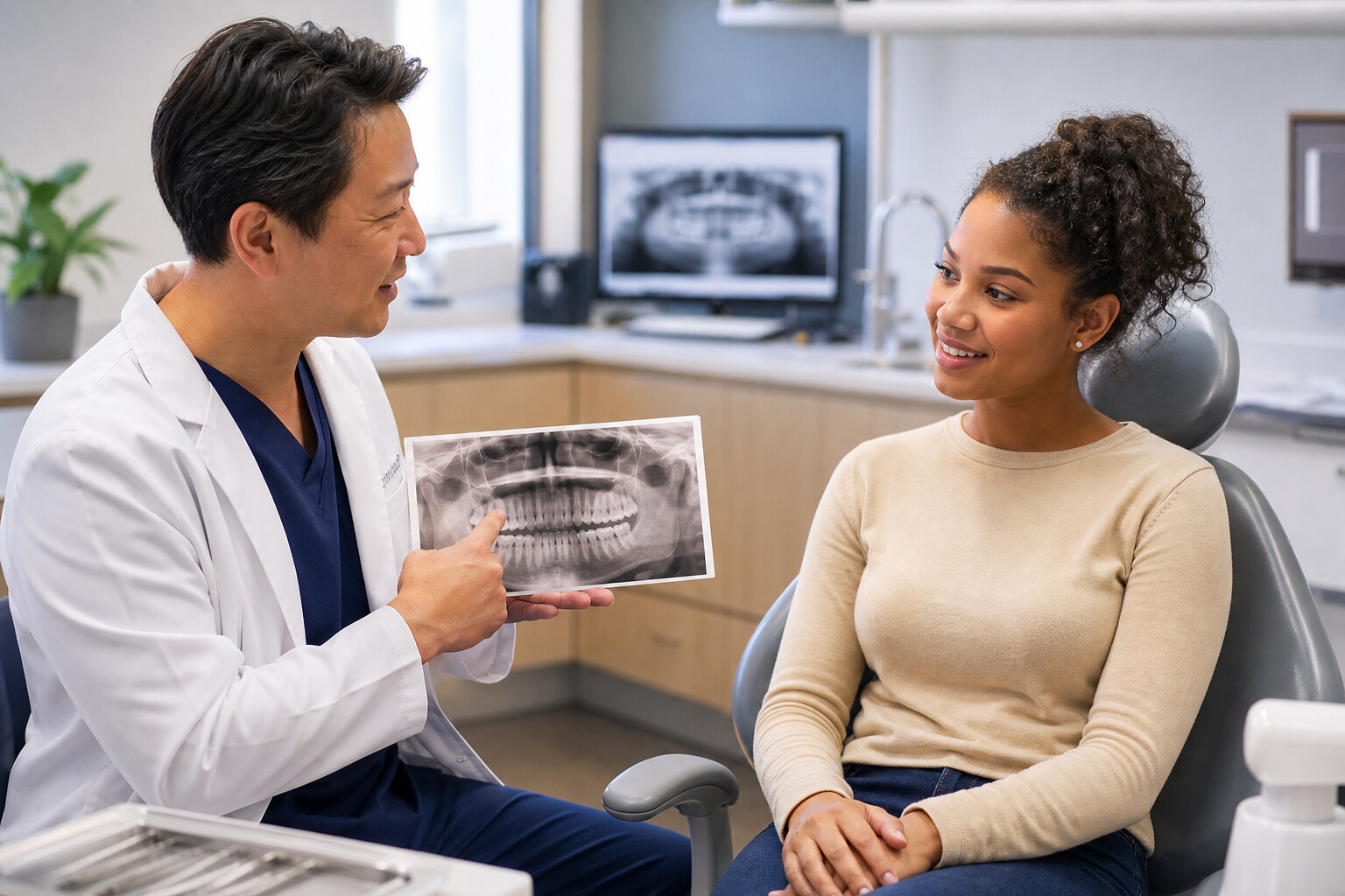 Dentist consulting with a patient about wisdom teeth removal at South Tulsa Dental in Tulsa, Oklahoma